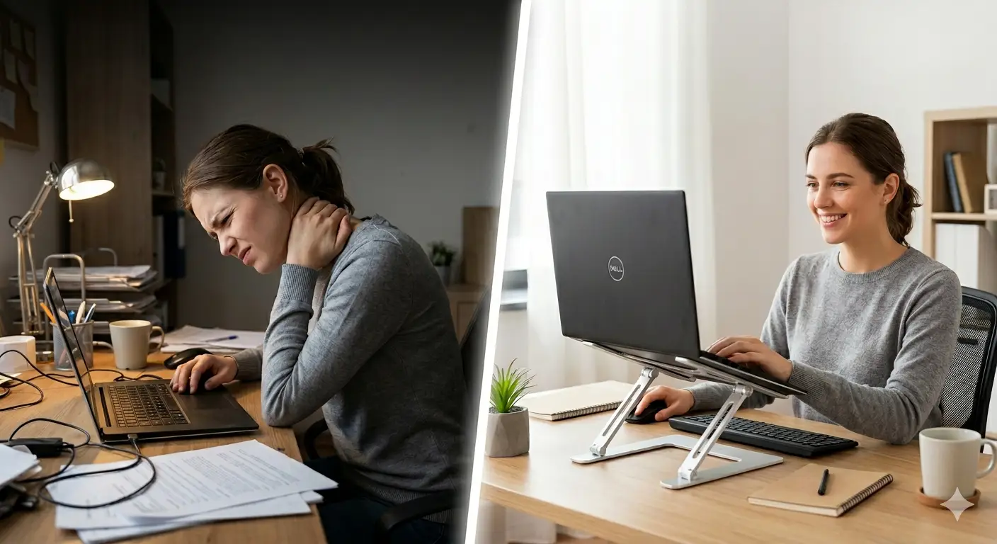 suportes para notebook ajustáveis melhorando a ergonomia no home office